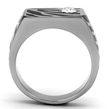High polished (no plating) Stainless Steel Ring with Top Grade Crystal  in Clear