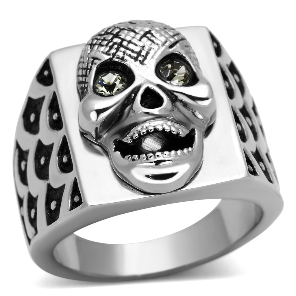 High polished (no plating) Stainless Steel Ring with Top Grade Crystal  in Black Diamond