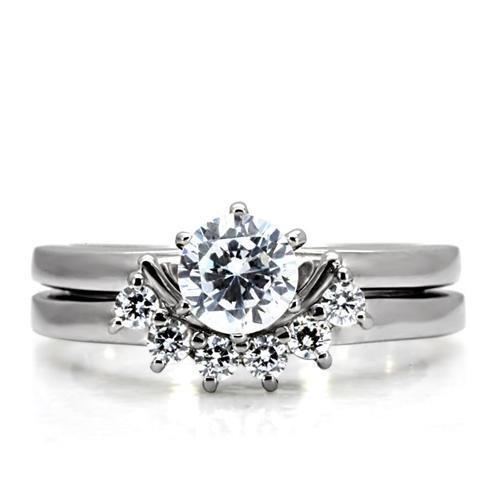 High polished (no plating) Stainless Steel Ring with AAA Grade CZ  in Clear