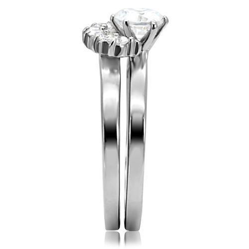 High polished (no plating) Stainless Steel Ring with AAA Grade CZ  in Clear