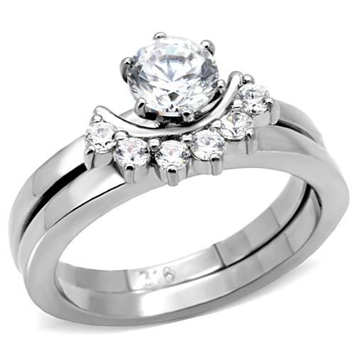 High polished (no plating) Stainless Steel Ring with AAA Grade CZ  in Clear