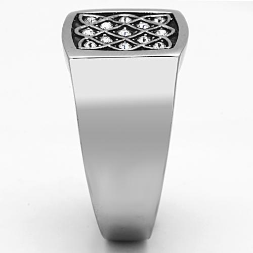 High polished (no plating) Stainless Steel Ring with Top Grade Crystal  in Clear