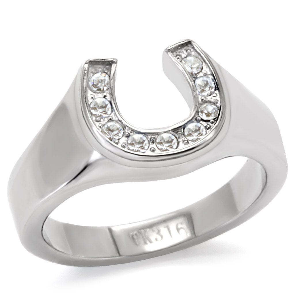 High polished (no plating) Stainless Steel Ring with Top Grade Crystal  in Clear