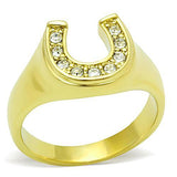 IP Gold(Ion Plating) Stainless Steel Ring with Top Grade Crystal  in Clear