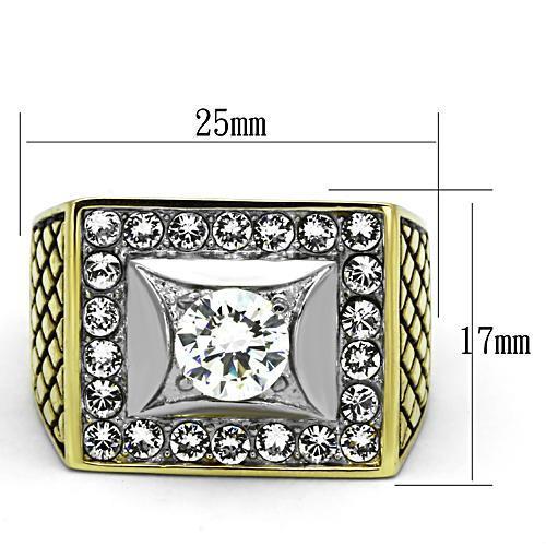 Two-Tone IP Gold (Ion Plating) Stainless Steel Ring with AAA Grade CZ  in Clear