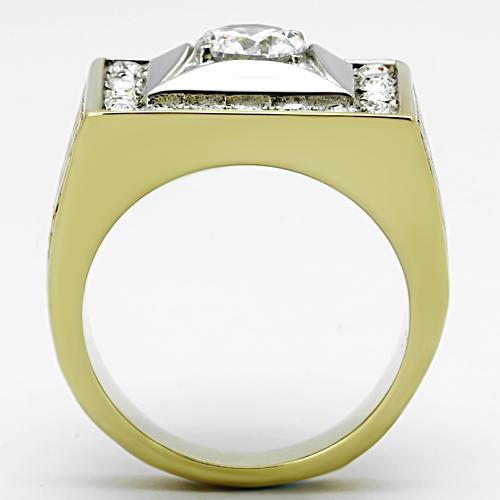 Two-Tone IP Gold (Ion Plating) Stainless Steel Ring with AAA Grade CZ  in Clear