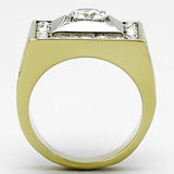 Two-Tone IP Gold (Ion Plating) Stainless Steel Ring with AAA Grade CZ  in Clear