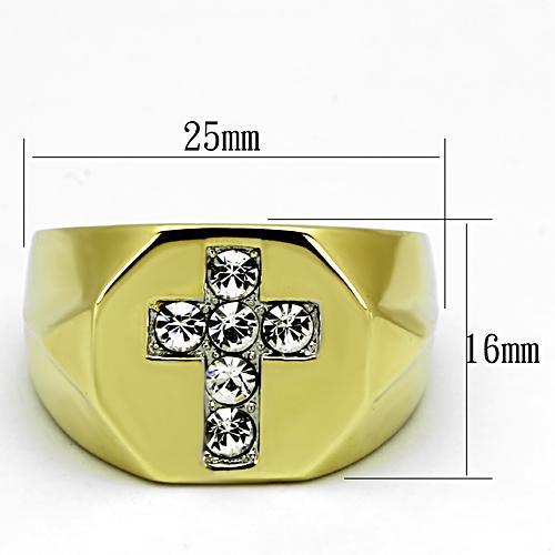 Two-Tone IP Gold (Ion Plating) Stainless Steel Ring with Top Grade Crystal  in Clear