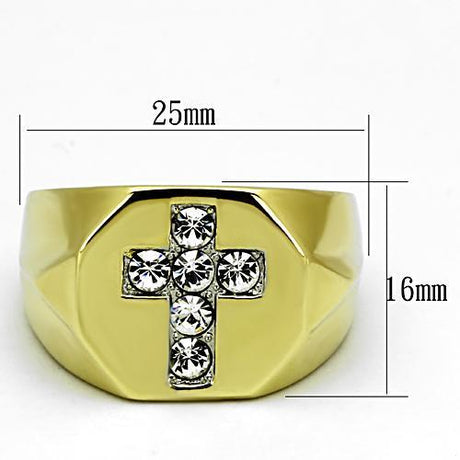 Two-Tone IP Gold (Ion Plating) Stainless Steel Ring with Top Grade Crystal  in Clear