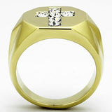 Two-Tone IP Gold (Ion Plating) Stainless Steel Ring with Top Grade Crystal  in Clear