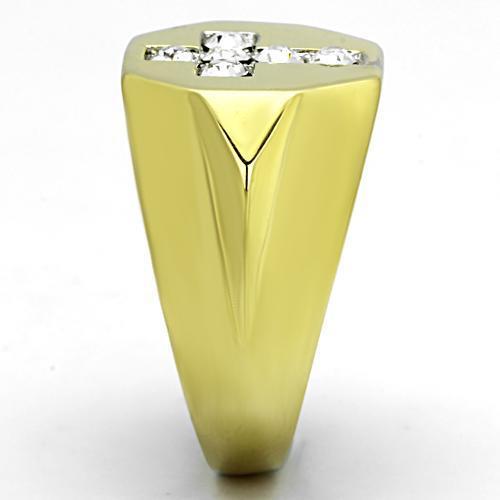 Two-Tone IP Gold (Ion Plating) Stainless Steel Ring with Top Grade Crystal  in Clear