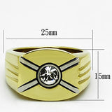 Two-Tone IP Gold (Ion Plating) Stainless Steel Ring with Top Grade Crystal  in Clear