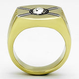Two-Tone IP Gold (Ion Plating) Stainless Steel Ring with Top Grade Crystal  in Clear
