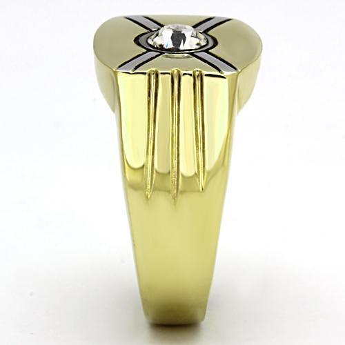 Two-Tone IP Gold (Ion Plating) Stainless Steel Ring with Top Grade Crystal  in Clear