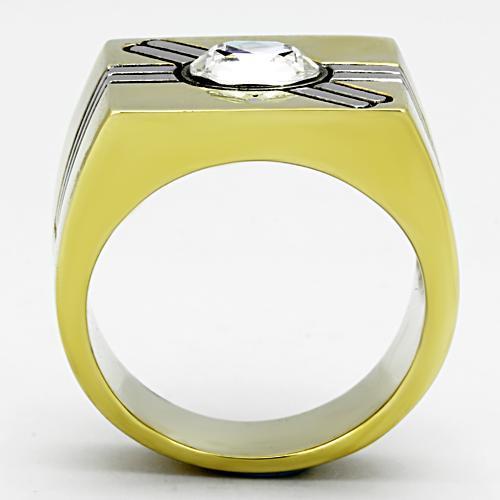 Two-Tone IP Gold (Ion Plating) Stainless Steel Ring with Top Grade Crystal  in Clear