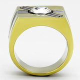 Two-Tone IP Gold (Ion Plating) Stainless Steel Ring with Top Grade Crystal  in Clear