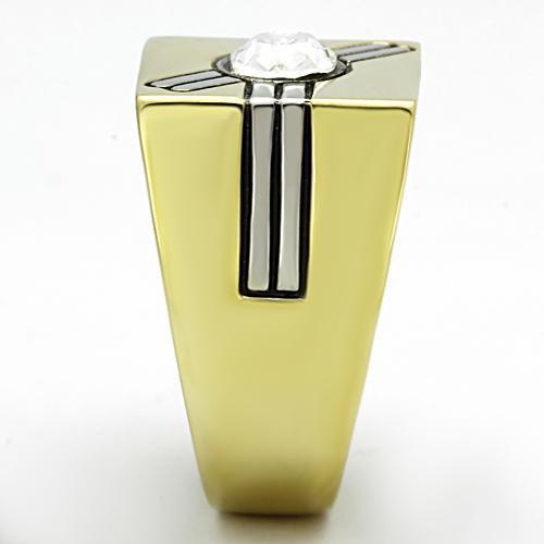 Two-Tone IP Gold (Ion Plating) Stainless Steel Ring with Top Grade Crystal  in Clear