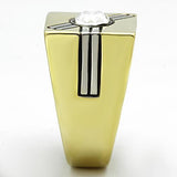 Two-Tone IP Gold (Ion Plating) Stainless Steel Ring with Top Grade Crystal  in Clear