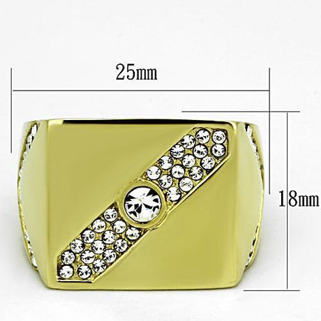 IP Gold(Ion Plating) Stainless Steel Ring with Top Grade Crystal  in Clear