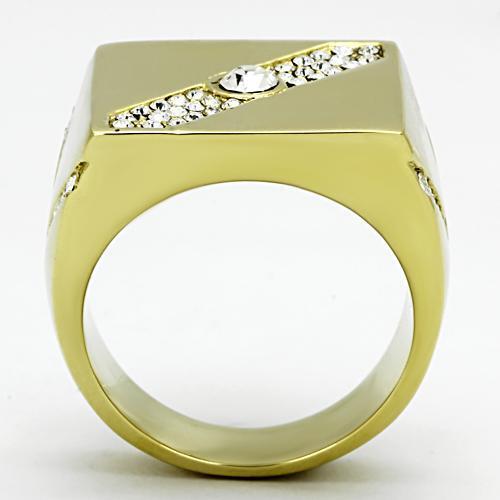 IP Gold(Ion Plating) Stainless Steel Ring with Top Grade Crystal  in Clear