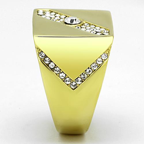 IP Gold(Ion Plating) Stainless Steel Ring with Top Grade Crystal  in Clear