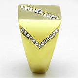 IP Gold(Ion Plating) Stainless Steel Ring with Top Grade Crystal  in Clear