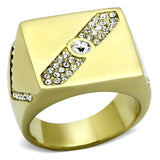 IP Gold(Ion Plating) Stainless Steel Ring with Top Grade Crystal  in Clear