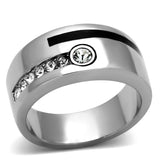 High polished (no plating) Stainless Steel Ring with Top Grade Crystal  in Clear