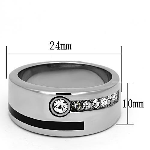 High polished (no plating) Stainless Steel Ring with Top Grade Crystal  in Clear
