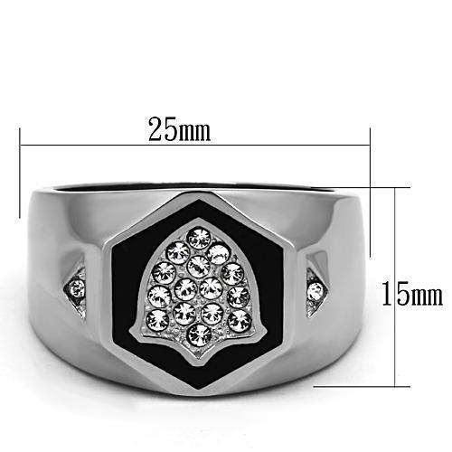 High polished (no plating) Stainless Steel Ring with Top Grade Crystal  in Clear