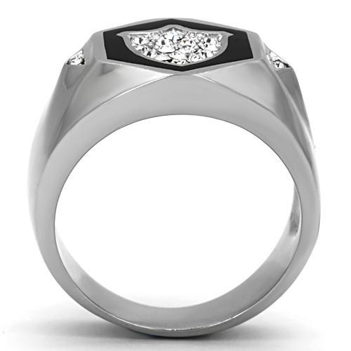 High polished (no plating) Stainless Steel Ring with Top Grade Crystal  in Clear