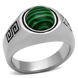 High polished (no plating) Stainless Steel Ring with Synthetic MALACHITE in Emerald