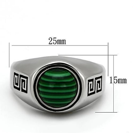 High polished (no plating) Stainless Steel Ring with Synthetic MALACHITE in Emerald