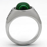 High polished (no plating) Stainless Steel Ring with Synthetic MALACHITE in Emerald