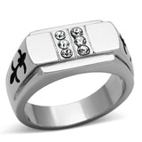 High polished (no plating) Stainless Steel Ring with Top Grade Crystal  in Clear