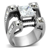 High polished (no plating) Stainless Steel Ring with AAA Grade CZ  in Clear
