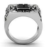High polished (no plating) Stainless Steel Ring with Synthetic Synthetic Glass in Jet