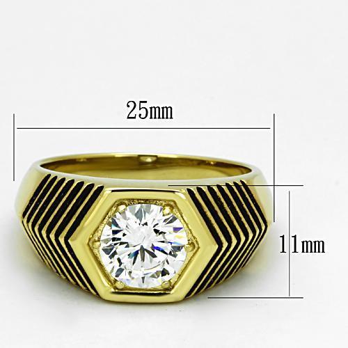 IP Gold(Ion Plating) Stainless Steel Ring with AAA Grade CZ  in Clear