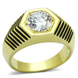 IP Gold(Ion Plating) Stainless Steel Ring with AAA Grade CZ  in Clear