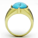 IP Gold(Ion Plating) Stainless Steel Ring with Synthetic Turquoise in Sea Blue