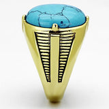 IP Gold(Ion Plating) Stainless Steel Ring with Synthetic Turquoise in Sea Blue