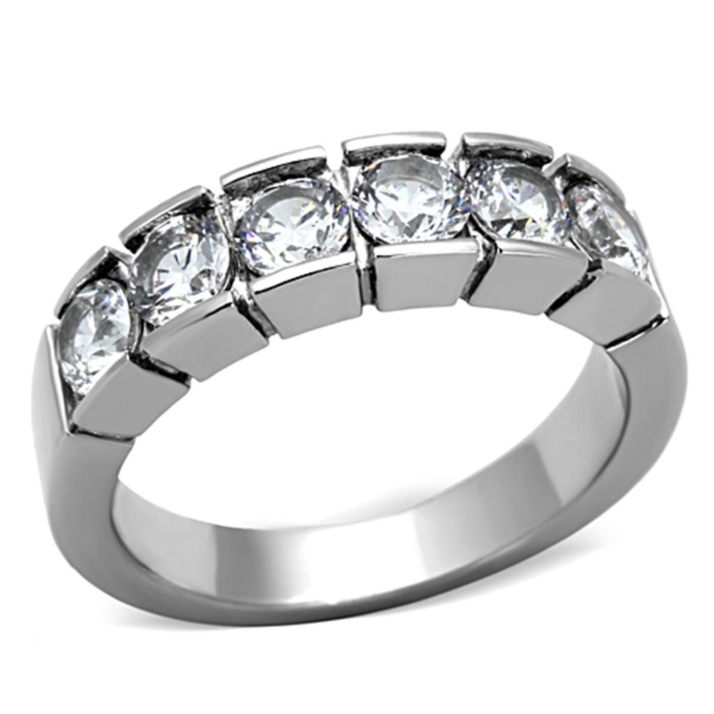 High polished (no plating) Stainless Steel Ring with AAA Grade CZ  in Clear
