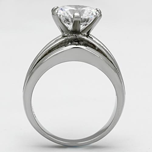 High polished (no plating) Stainless Steel Ring with AAA Grade CZ  in Clear