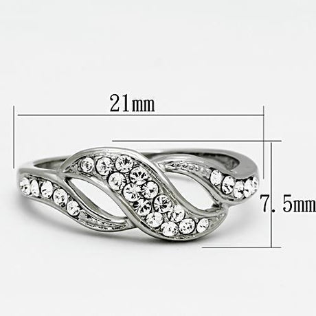 High polished (no plating) Stainless Steel Ring with Top Grade Crystal  in Clear