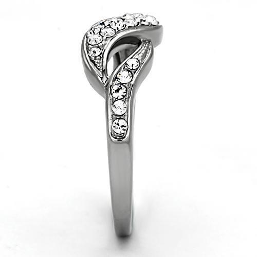 High polished (no plating) Stainless Steel Ring with Top Grade Crystal  in Clear
