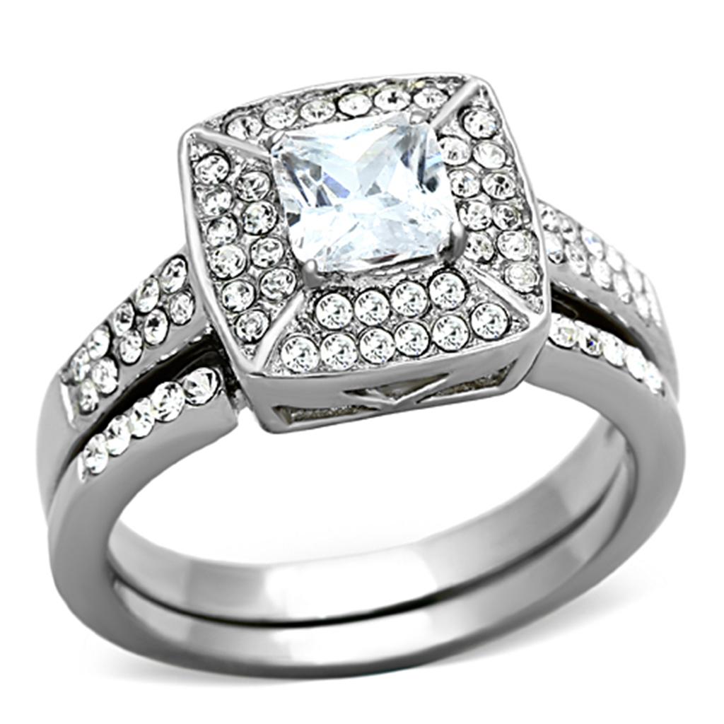 High polished (no plating) Stainless Steel Ring with AAA Grade CZ  in Clear
