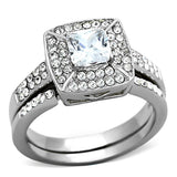 High polished (no plating) Stainless Steel Ring with AAA Grade CZ  in Clear