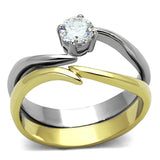 Two-Tone IP Gold (Ion Plating) Stainless Steel Ring with AAA Grade CZ  in Clear
