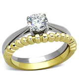 Two-Tone IP Gold (Ion Plating) Stainless Steel Ring with AAA Grade CZ  in Clear