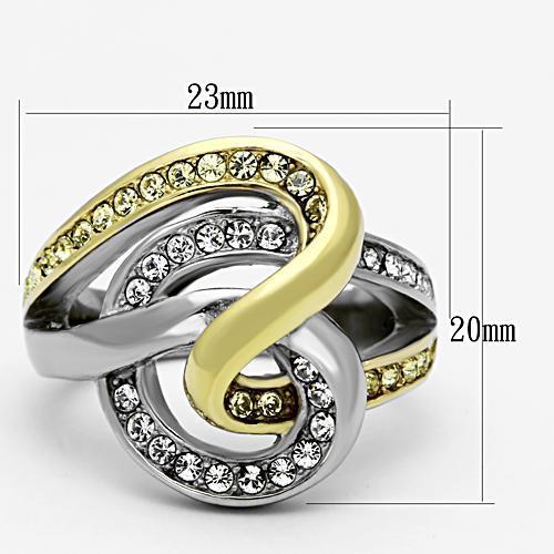 Two-Tone IP Gold (Ion Plating) Stainless Steel Ring with Top Grade Crystal  in Citrine Yellow